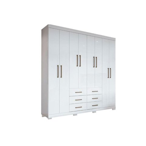 Guarda Roupa Casal 8 Portas e 6 Gavetas C/ Pés Liverpool Branco - Santos Andirá