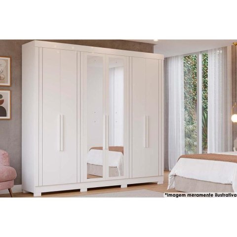 Guarda Roupa 6 Portas e 6 Gavetas C/ Espelho e Pés Cecilia Branco - Panan