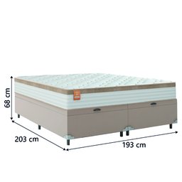 Cama Box Baú Colchão Casal King Molas Ensacadas Real 193x203x68cm Bege / Branco Inducol - 4