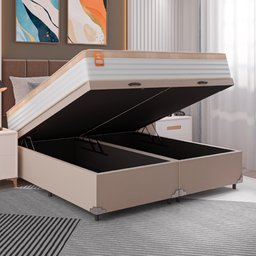 Cama Box Baú Colchão Casal King Molas Ensacadas Real 193x203x68cm Bege / Branco Inducol - 3