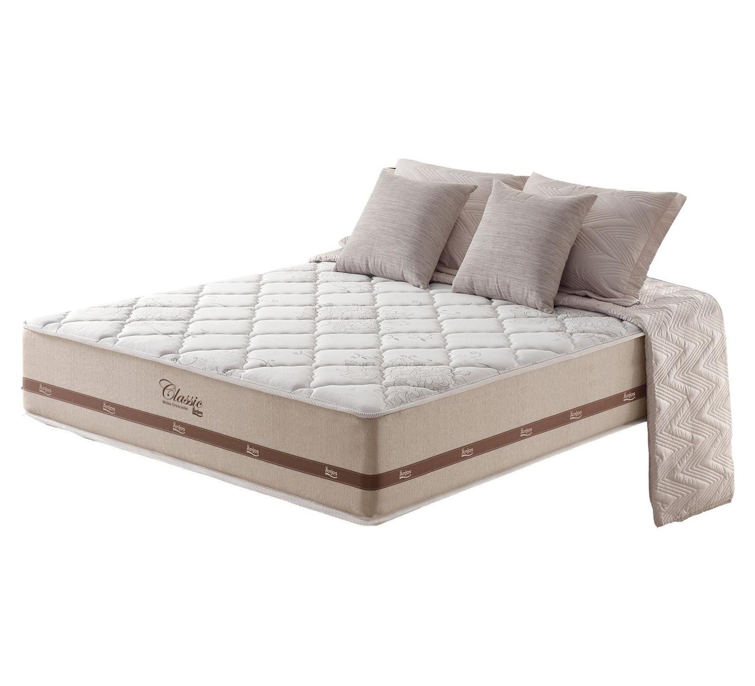 Cama Box Casal Colchão Molas Ensacadas Classic Anjos + Box Sintético 61x138x188:Marrom - 3