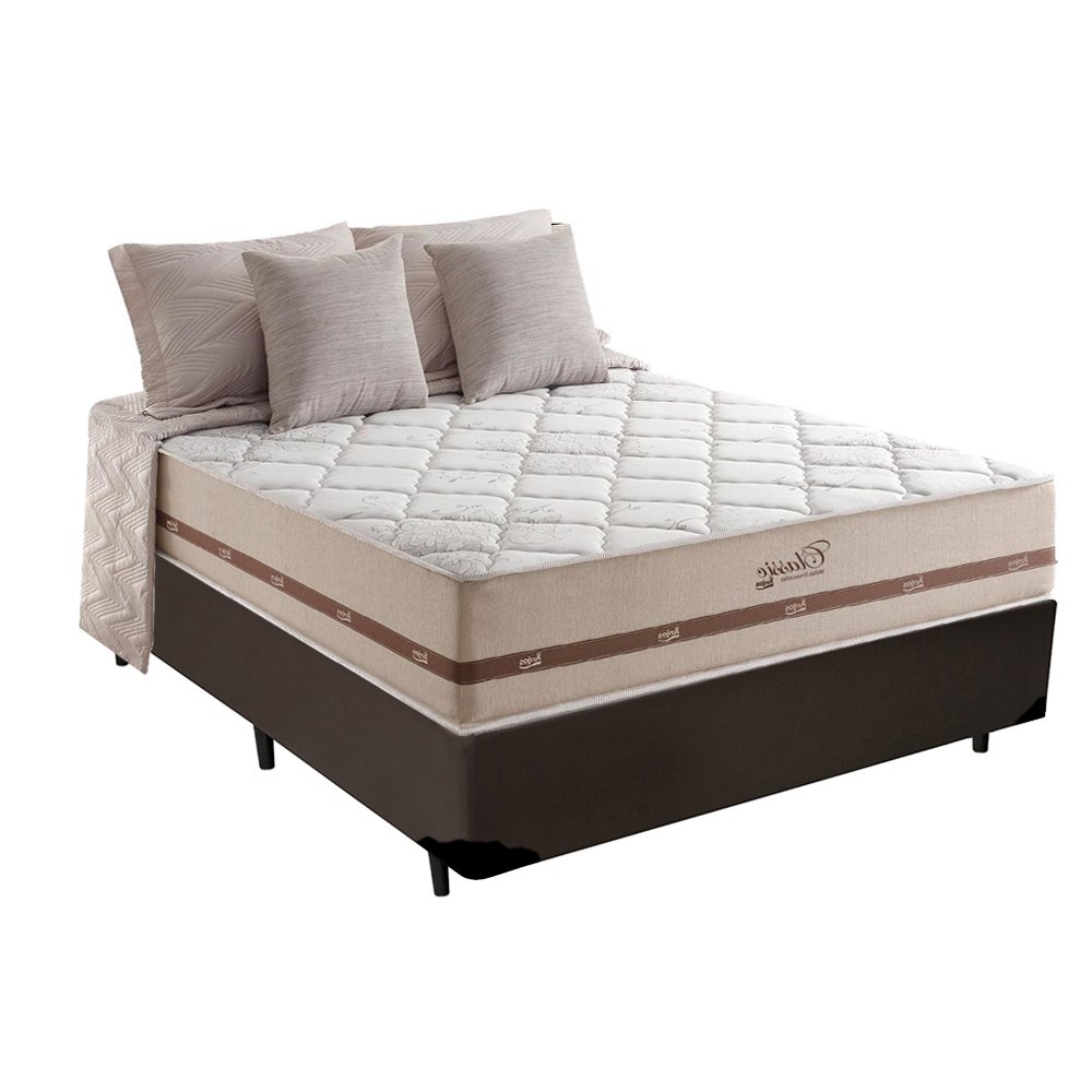 Cama Box Casal Colchão Molas Ensacadas Classic Anjos + Box Sintético 61x138x188:Marrom - 1