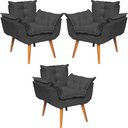 Ver imagem 1 de Kit 3 Poltronas Decorativa Alice Pé Trapézio 30cm Castanho - Suede