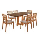 Ver imagem 1 de Mesa Restaurante Julia 1,6m Freijó Pés Cerejeira 6 Cadeiras Manuela Salão Atendimento - Bege Veludo