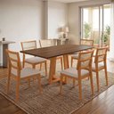 Ver imagem 3 de Mesa Restaurante Julia 1,6m Freijó Pés Cerejeira 6 Cadeiras Manuela Salão Atendimento - Bege Veludo