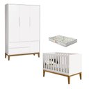 Ver imagem 1 de Berço Americano e Guarda Roupa 3 Portas New Classic Branco com Pés Madeira e Colchão Gazin –