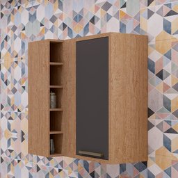 Armário Aéreo de Cozinha Canto Reto com 1 Porta e Mini Adega 100% MDF Vicenza Espresso Móveis - 2