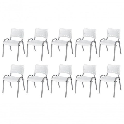 Cadeira Iso Base Cinza, Igreja, Escola, Escritório - Branco Kit 10 Peças