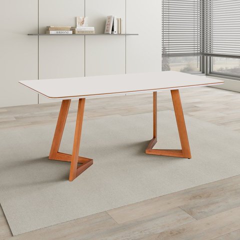 Mesa Sala de Jantar 6 Lugares Retangular Madeira Maciça Espanha Espresso Móveis Marrom/Champagnhe/Off White