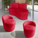 Ver imagem 1 de Kit Namoradeira + 2 Poltronas Yara Orgânica Suede Vermelho