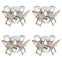 Ver imagem 1 de Kit 4 Conjuntos De Mesa Com 4 Cadeiras De Madeira Dobravel 70X70 Sem Pintura/Crua - Marrom