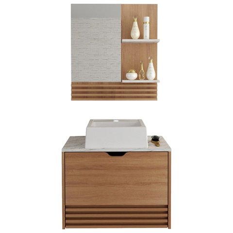 Conjunto 3 Peças para Banheiro Amendoa Marmore Branco Bn3630x13x14 Tecno Mobili