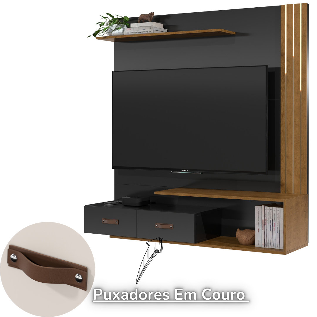 Painel + Rack Suspenso Organic Tv 2gavetas – Preto - 3