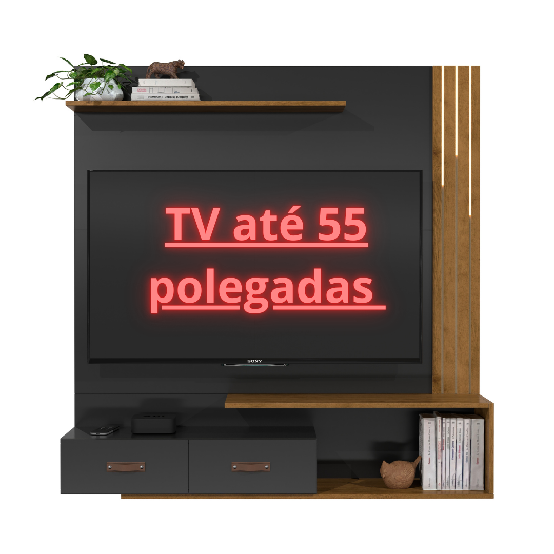 Painel + Rack Suspenso Organic Tv 2gavetas – Preto