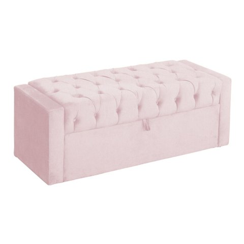 Calçadeira Baú para Cama Box Emma Suede Cores - Ds Estofados - Solteiro - Rosa Bebê