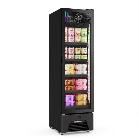 Freezer Vertical Sorvetes Frost Free -18 a -22ºc Slim 204/337l Vf28 All Black 220v - Metalfrio