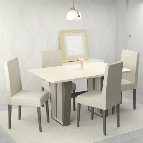 Conjunto Sala de Jantar 4 Lugares Mesa Flórida e Cadeira Montana Tecido A40 Marrom/Wengue
