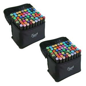 Canetas Permanente 60 Cores Estojo Canetinha Ponta Dupla Kit 2 Unidades Marcador Desenho Pintura Esc