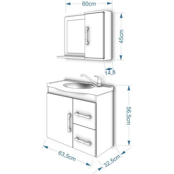 Gabinete de Banheiro 1 Cuba 1 Espelheira 2 Portas 2 Gavetas Vix Mgm Móveis - 3