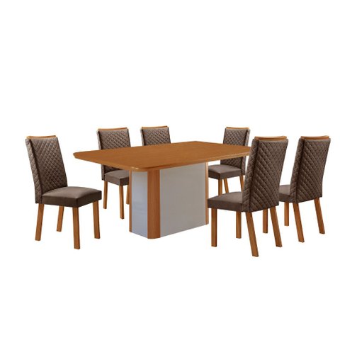 Mesa de Jantar Isadora 180 cm Tampo MDF Canto Copo Laminado com 6 Cadeiras Lira
