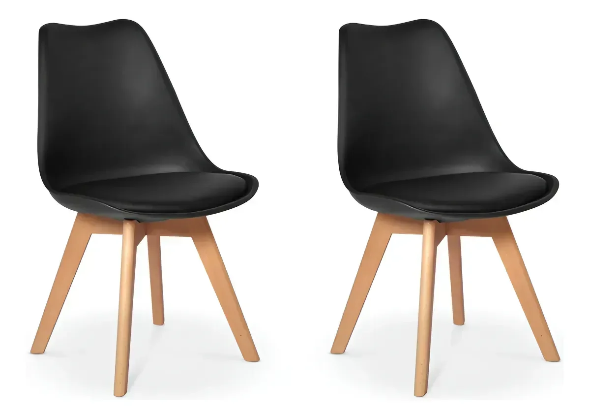 Kit 2 Cadeiras Jantar Saarinen Wood Tulipa Leda Eames Estofada Preta 136s