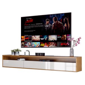 Rack Suspenso para Tv Life 1.8 Off White com Freijó - Móveisaqui