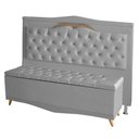 Ver imagem 1 de Kit de Cabeceira de Cama Box e Calçadeira Baú Barcelona King 195 Cm Retro Capitonê Suede Prata do