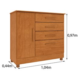 Cômoda 1 Porta 4 Gavetas com pés 104cm Chicago - 3