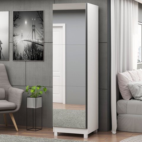 Sapateira 1 Porta Espelhada Gold 100% MDF Branco/Acetinado