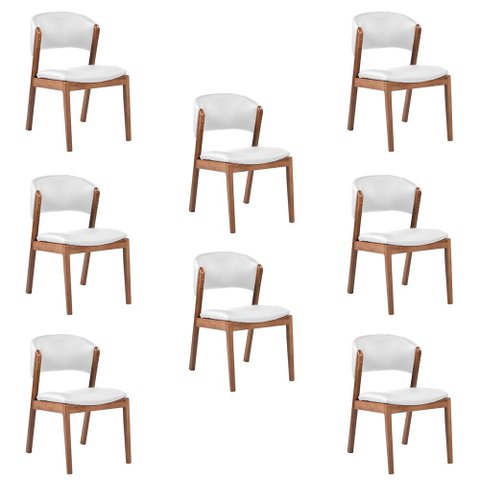 Kit 8 Cadeiras Decorativa Sala de Jantar Luxo Luna Facto Branco - Mozzelar