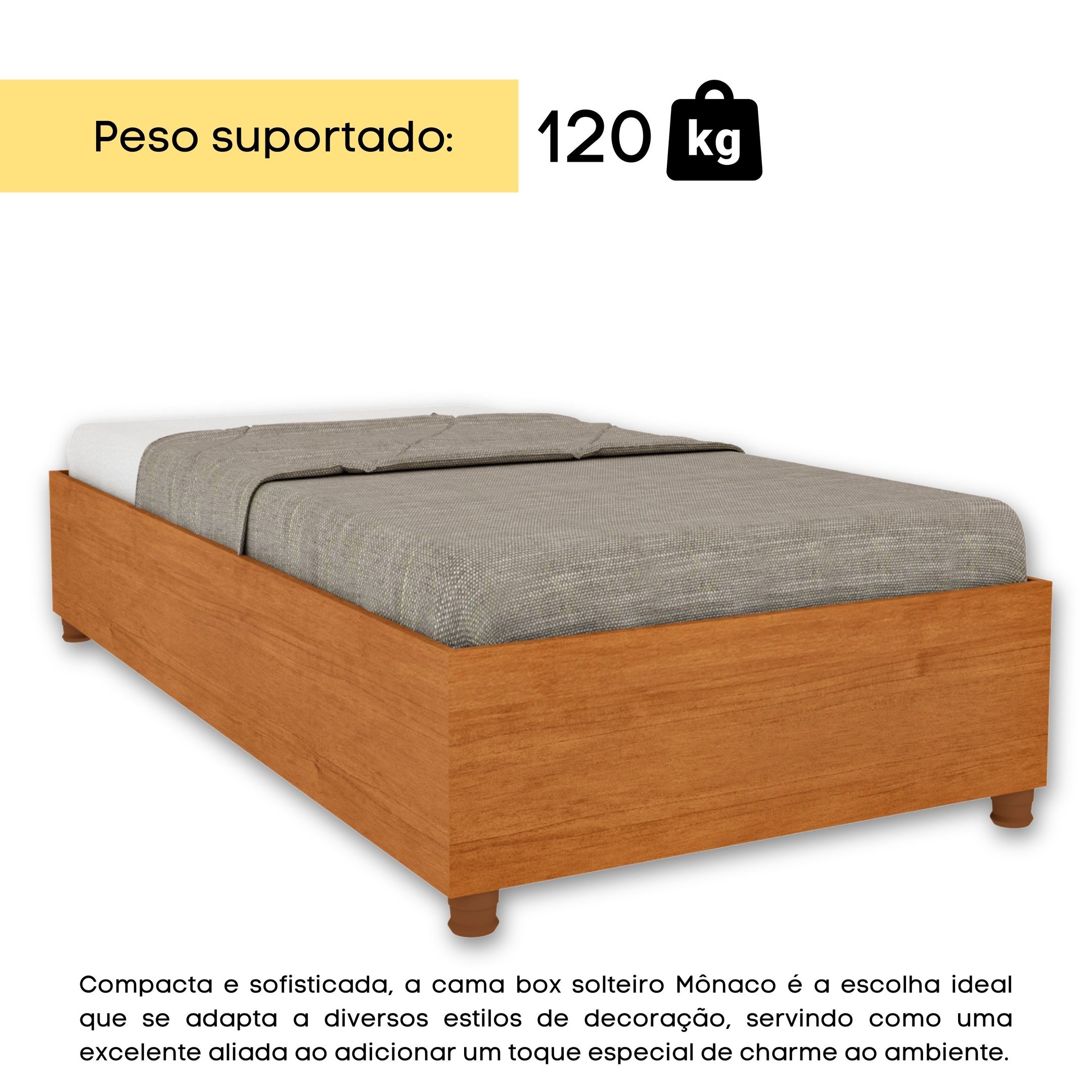 Cama Solteiro em MDP 94cm x 193cm Mônaco   - 3