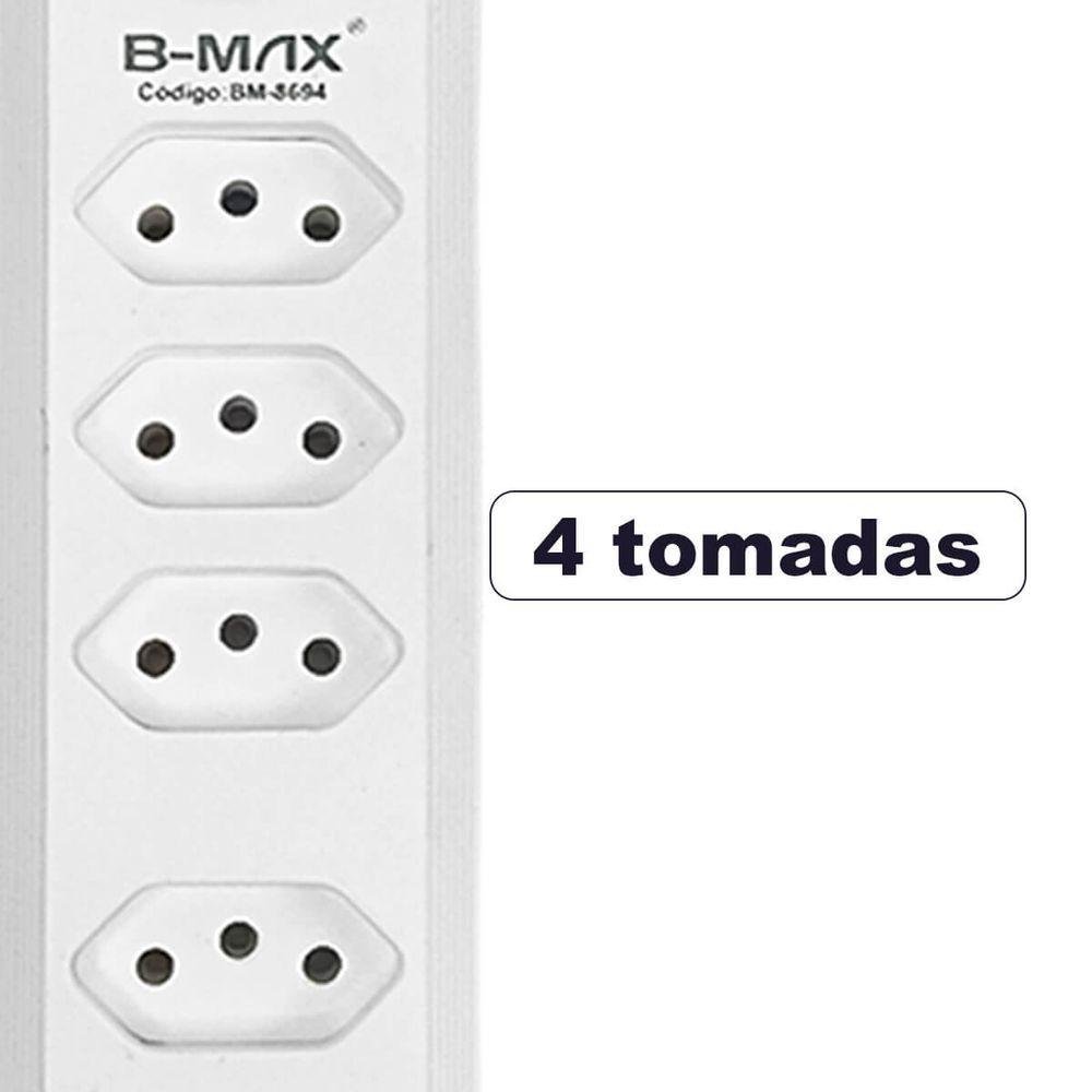 Extensao 4 Tomadas + 3 Usb B-max Filtro de Linha - 9