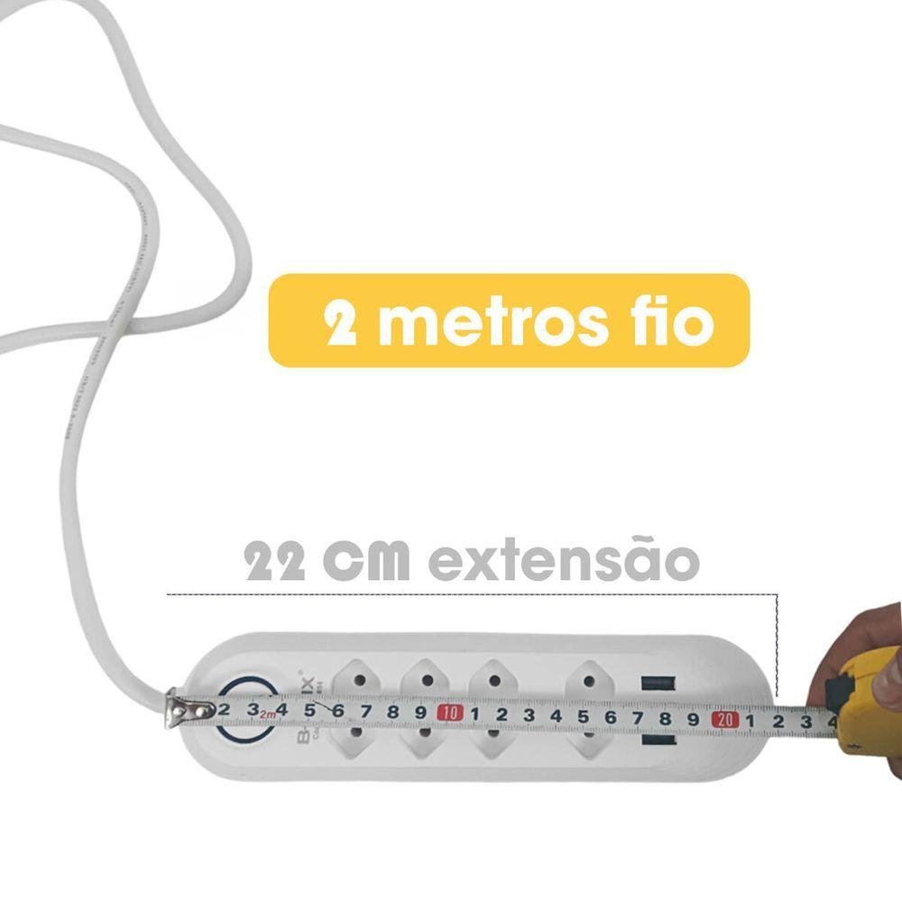 Extensao 4 Tomadas + 3 Usb B-max Filtro de Linha - 8