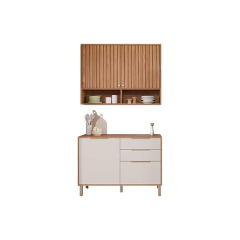 Cozinha Modulada Completa Divina 2 Peças (1aéreo+1balcão) C2p44 Freijo/off White - Mgm
