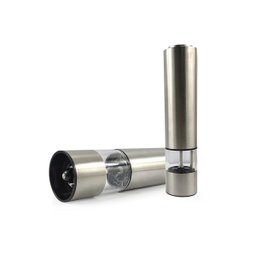 Kit 2 Moedor De Sal Pimentas Temperos Especiarias Elétrico Portátil Em Aço Inox Com Luz Led - 3