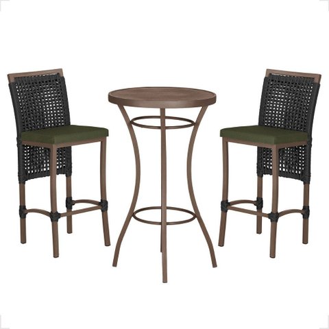Mesa Bistro e 2 Banquetas Roma Marrom Corda Náutica 13 Trama Original