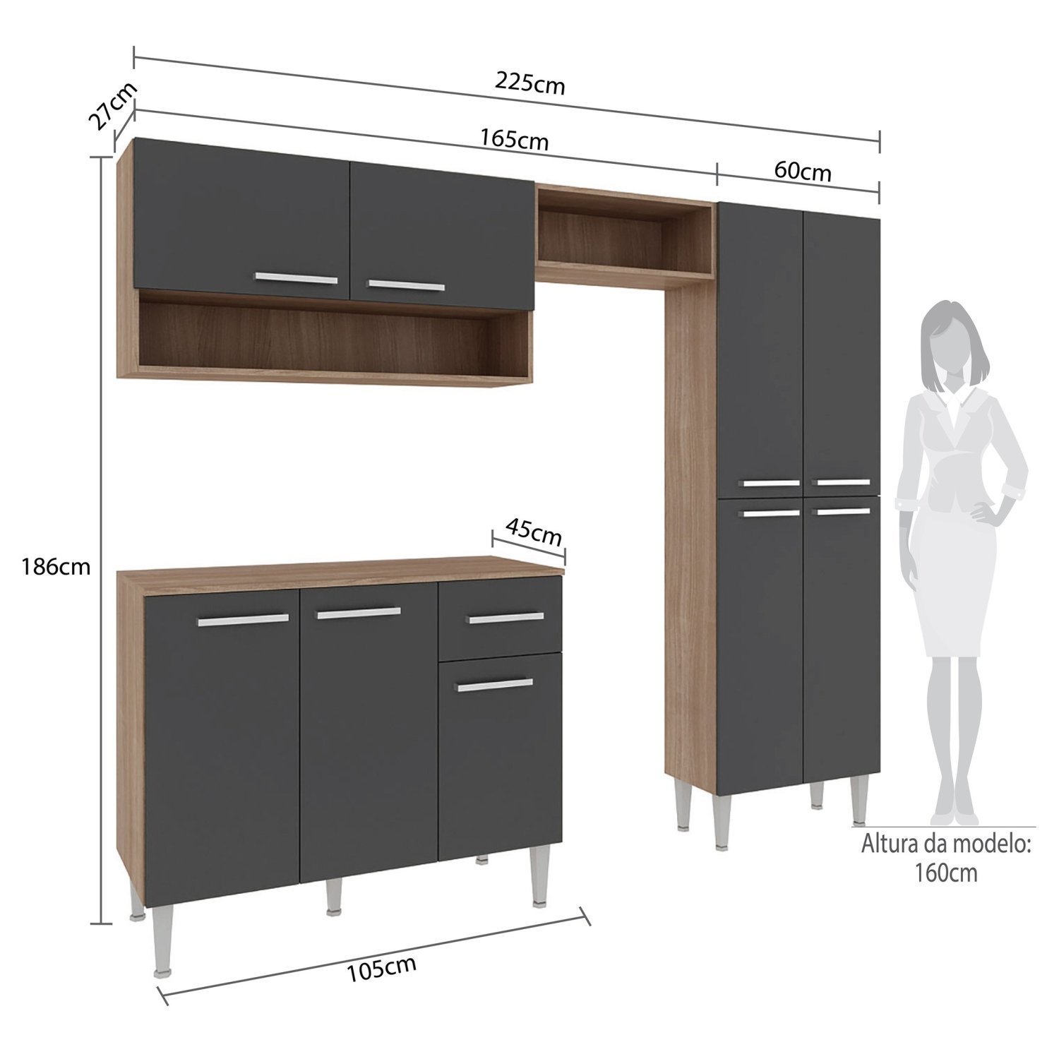 Cozinha Compacta 4 Peças 9 Portas 1 Gaveta Madri Espresso Móveis ...