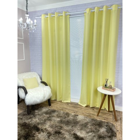 Cortina Roma Oxford Amarelo-bebê Sala/Quarto 300x250 para varão Fabritex
