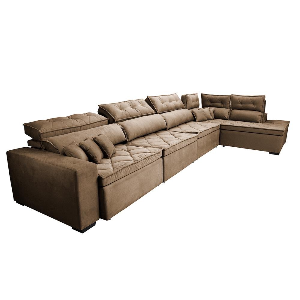 Sofá de Canto 4.80x2.36m Retrátil e Reclinável com Molas Cama inBox