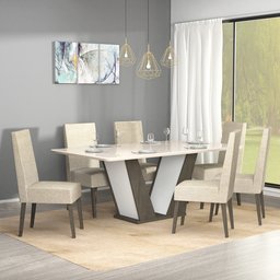 Conjunto Sala De Jantar Veneza Tampo De Vidro 6 Cadeiras Madeira Maciça Eucalipto  - 1