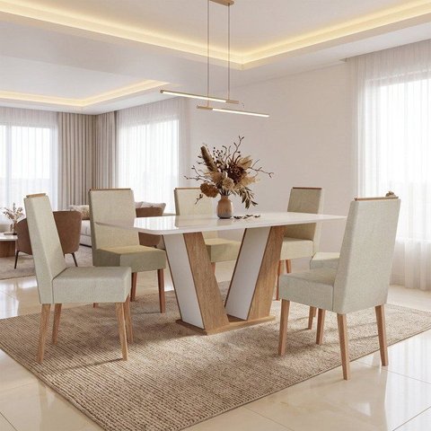 Conjunto Sala de Jantar 6 Cadeiras Tampo de Vidro Veneza Inovata