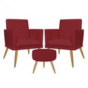 Ver imagem 1 de Kit 2 Poltronas e Puff Redondo Nina Suede Vermelho