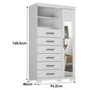 Ver imagem 4 de Guarda Roupa Solteiro com Pés e Cômoda Marabá com Espelho e Pés Branco Brilho - Santos Andirá