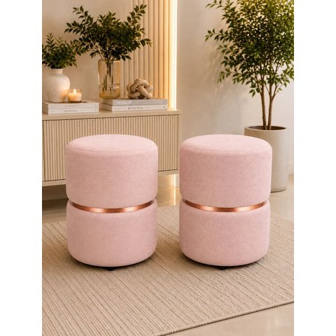 Kit de Puff Cinta no Meio Rose Gold, Cor Rosa Linho - Let Móveis