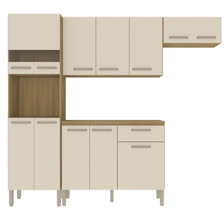 Armário de Cozinha Completa Mdf 12 Portas com Balcão Versalhes Plus - Freijó/soft Armário de Cozinha Completa Mdf 12 Portas com Balcão Versalhes Plus - Freijó/soft