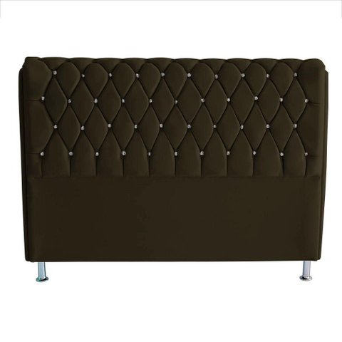 Cabeceira de Cama Box Londres Casal Queen 160 Cm Suede Botão de Strass Marrom do Lar Móveis e