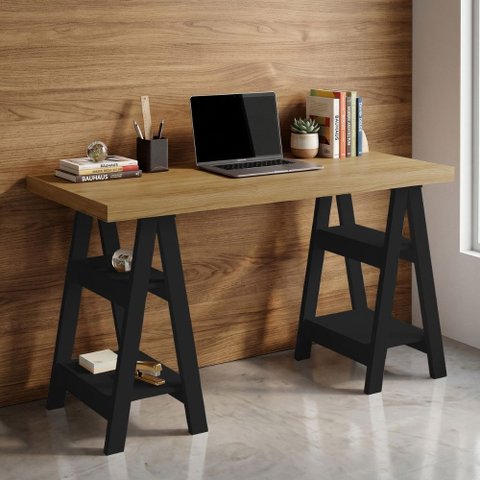 Mesa para Escritório Escrivaninha Home Office Art A02 Olmo Preto - Lyam Decor