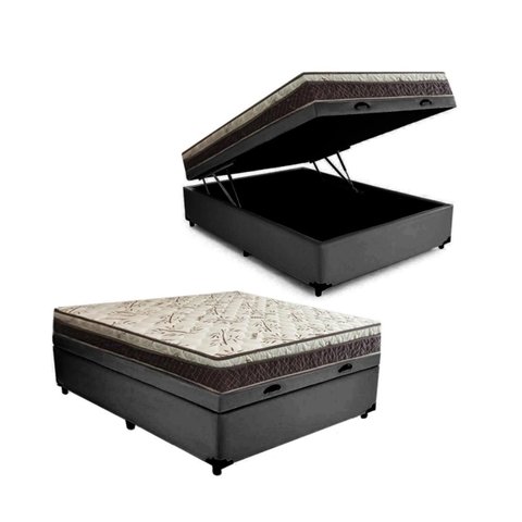 Cama Box Baú Casal Resistence Suede Preto + Colchão Casal Resistence Espuma D23 com Eps 16x138x188