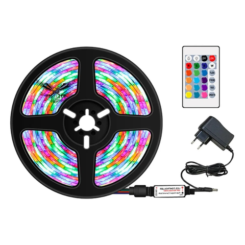 Fita Led RGB 5 metros 16 Cores Prova D'agua Ip65 + Fonte 12v2a + Controle 24 Botões + Controladora R