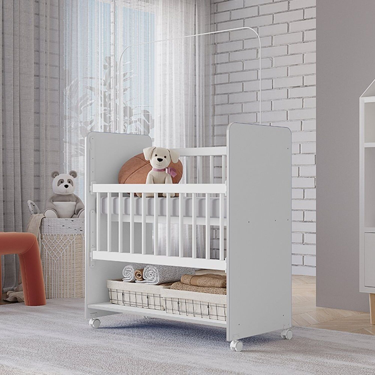 Mini Berço Grade Removível com Colchão New Baby | MadeiraMadeira